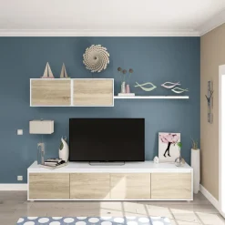 Garnero Arredamenti Parete attrezzata 200x140h cm soggiorno rovere bianco opaco Itaca Rovere - Bianco opaco Online