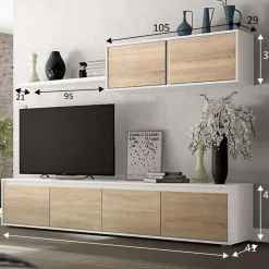 Garnero Arredamenti Parete attrezzata 200x140h cm soggiorno rovere bianco opaco Itaca Rovere - Bianco opaco Online