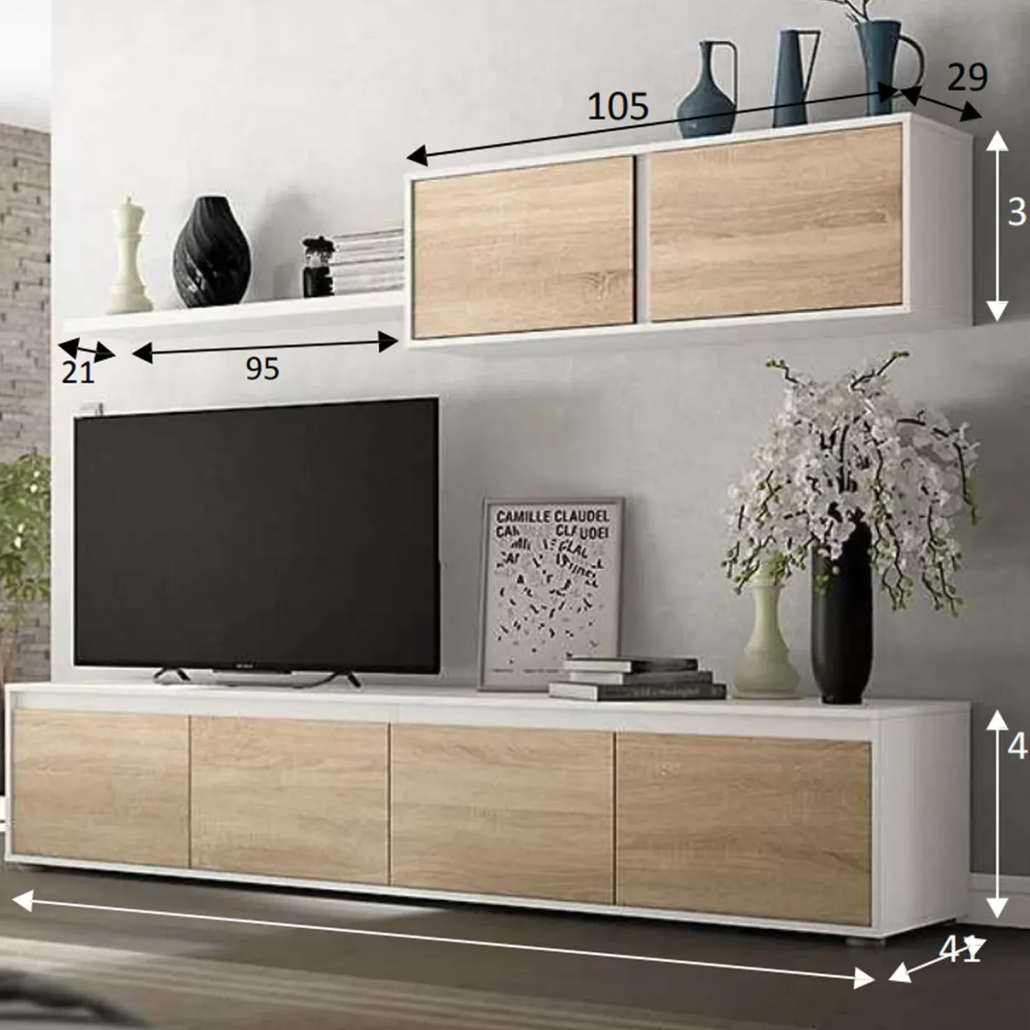 Garnero Arredamenti Parete attrezzata 200x140h cm soggiorno rovere bianco opaco Itaca Rovere - Bianco opaco Online