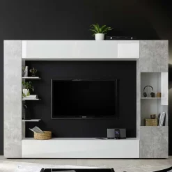 Garnero Arredamenti Parete attrezzata 257x187h cm soggiorno bianco lucido cemento Steppi 3 Outlet
