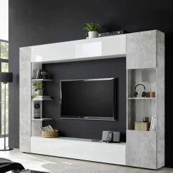 Garnero Arredamenti Parete attrezzata 257x187h cm soggiorno bianco lucido cemento Steppi 3 Outlet