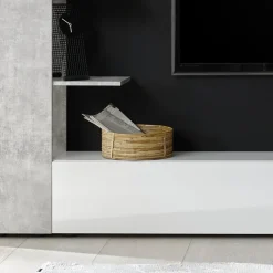 Garnero Arredamenti Parete attrezzata 257x187h cm soggiorno bianco lucido cemento Steppi 3 Outlet