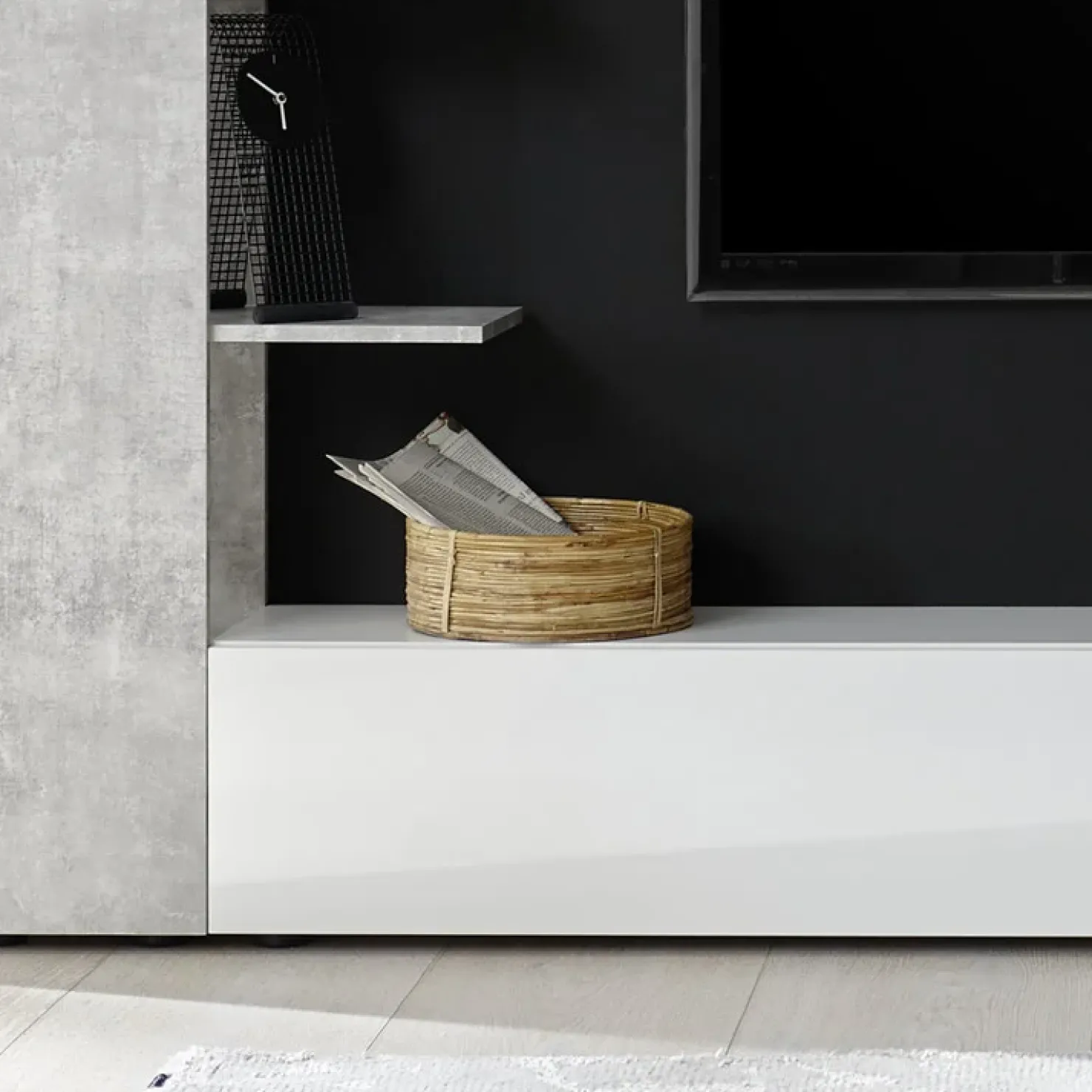 Garnero Arredamenti Parete attrezzata 257x187h cm soggiorno bianco lucido cemento Steppi 3 Outlet