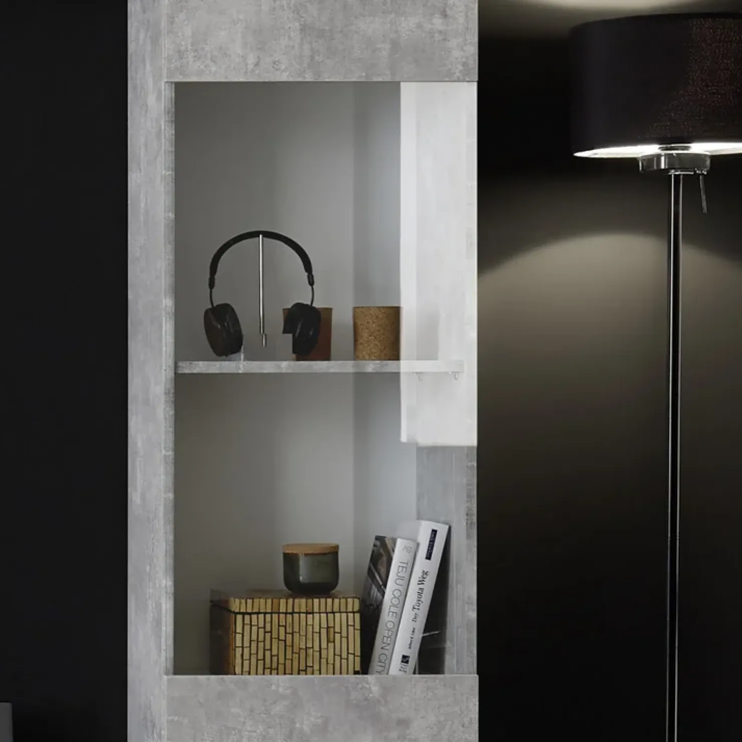 Garnero Arredamenti Parete attrezzata 257x187h cm soggiorno bianco lucido cemento Steppi 3 Outlet