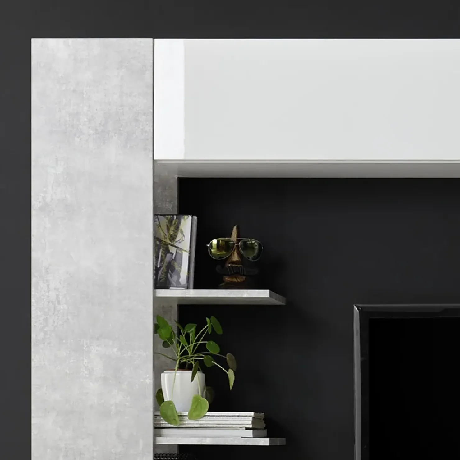 Garnero Arredamenti Parete attrezzata 257x187h cm soggiorno bianco lucido cemento Steppi 3 Outlet