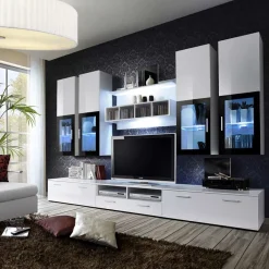 Garnero Arredamenti Parete attrezzata 300x190h cm soggiorno bianco lucido Barrie Gihome® Bianco Lucido - Bianco Lucido Sale