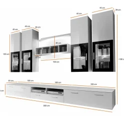 Garnero Arredamenti Parete attrezzata 300x190h cm soggiorno bianco lucido Barrie Gihome® Bianco Lucido - Bianco Lucido Sale