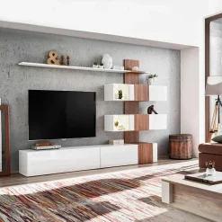 Garnero Arredamenti Parete attrezzata 250x160h cm soggiorno noce bianco lucido Coimbra Sale