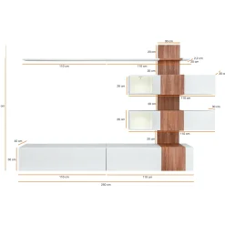 Garnero Arredamenti Parete attrezzata 250x160h cm soggiorno noce bianco lucido Coimbra Sale