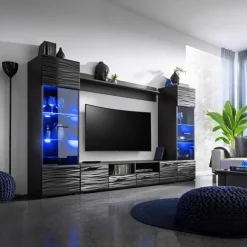 Garnero Arredamenti Parete attrezzata 260x150h cm soggiorno moderna nero opaco-lucido Dana Gihome® Clearance