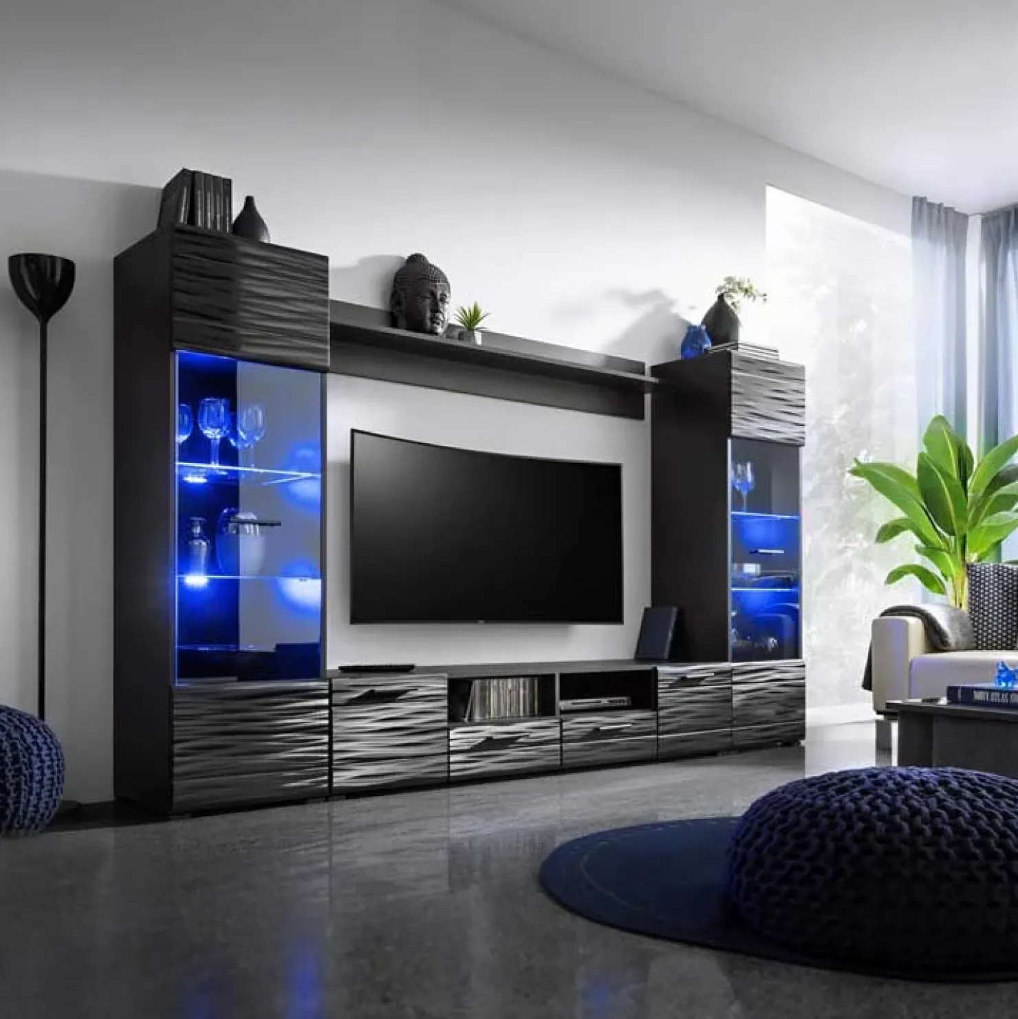 Garnero Arredamenti Parete attrezzata 260x150h cm soggiorno moderna nero opaco-lucido Dana Gihome® Clearance