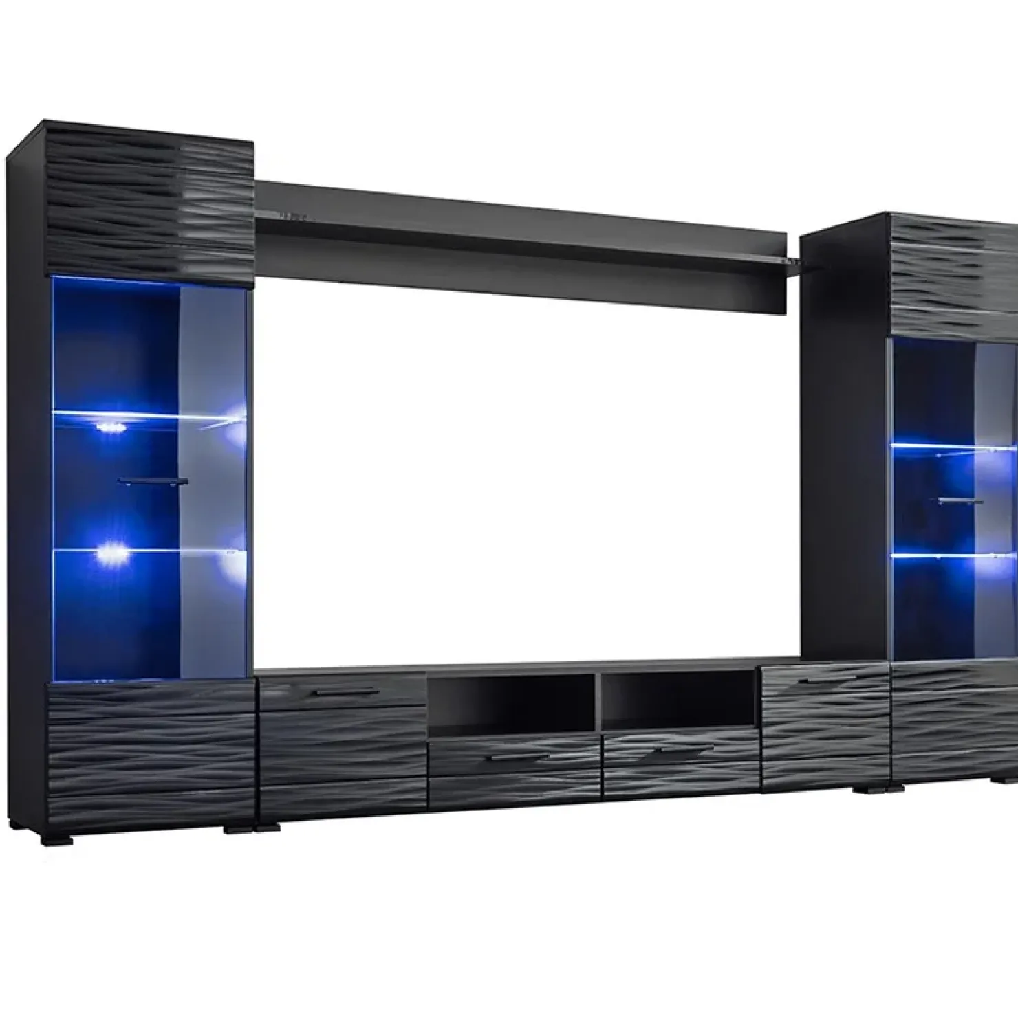 Garnero Arredamenti Parete attrezzata 260x150h cm soggiorno moderna nero opaco-lucido Dana Gihome® Clearance