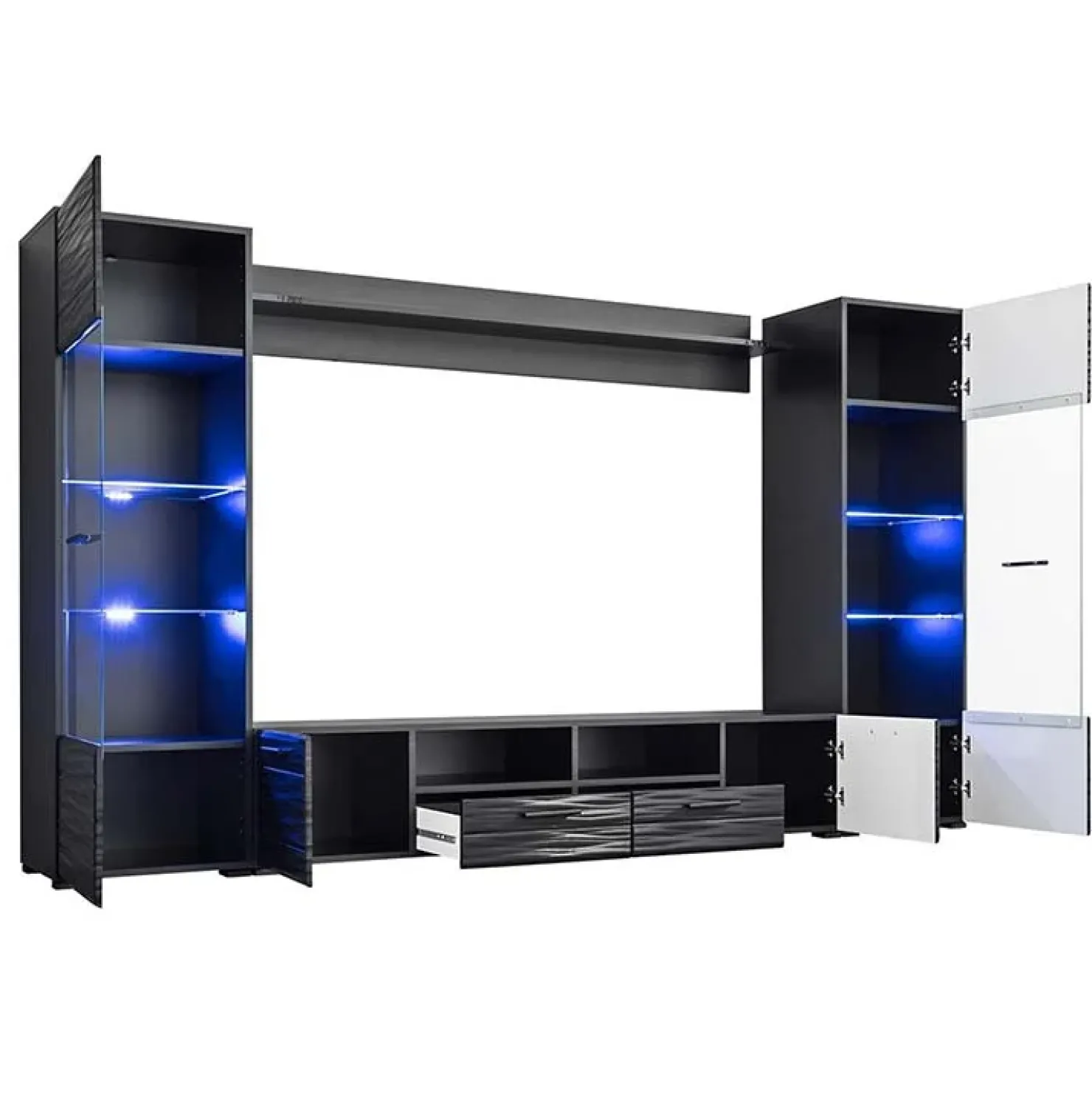 Garnero Arredamenti Parete attrezzata 260x150h cm soggiorno moderna nero opaco-lucido Dana Gihome® Clearance