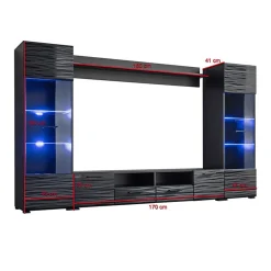 Garnero Arredamenti Parete attrezzata 260x150h cm soggiorno moderna nero opaco-lucido Dana Gihome® Clearance