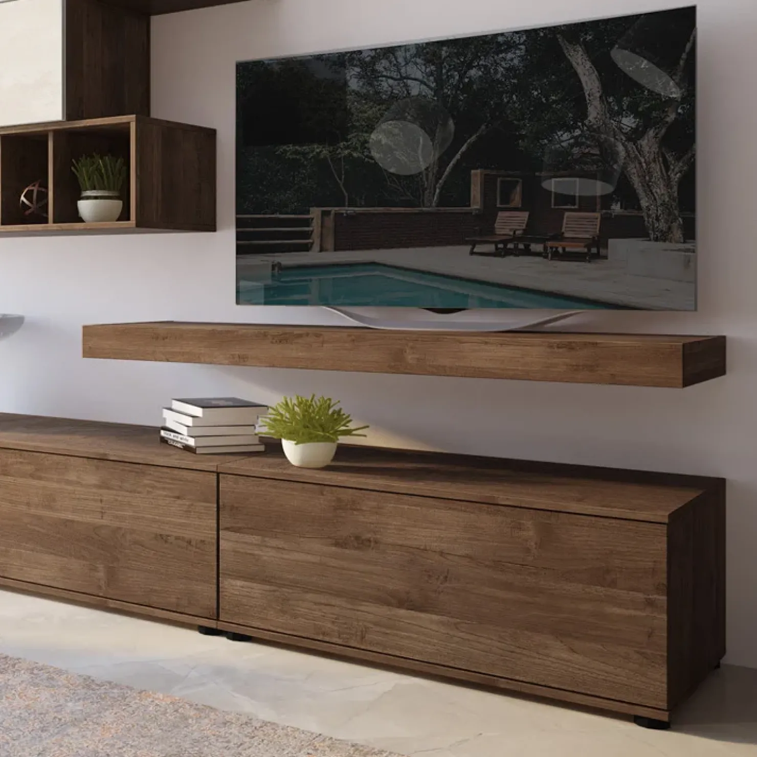 Garnero Arredamenti Parete attrezzata 270x183h cm soggiorno noce bianco spatolato America Gihome® Noce - Bianco Frassinato Clearance