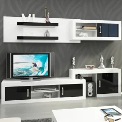 Garnero Arredamenti Parete attrezzata 240x210h cm soggiorno  bianco opaco nero lucido Susan Gihome® Bianco Opaco - Nero Lucido