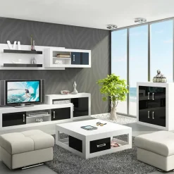 Garnero Arredamenti Parete attrezzata 240x210h cm soggiorno  bianco opaco nero lucido Susan Gihome® Bianco Opaco - Nero Lucido