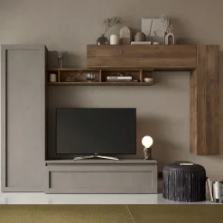 Garnero Arredamenti Parete attrezzata 272x186h cm soggiorno tortora marrone rovere Sunset 8 Discount