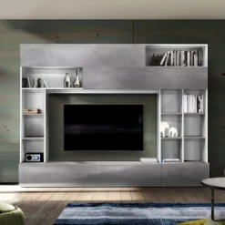 Garnero Arredamenti Parete attrezzata 277x211h cm soggiorno bianco cemento Illuminum Cemento - Bianco opaco