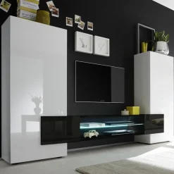 Garnero Arredamenti Parete attrezzata 258x143h cm soggiorno bianco nero lucido Starck Bianco Lucido - Nero Lucido Hot