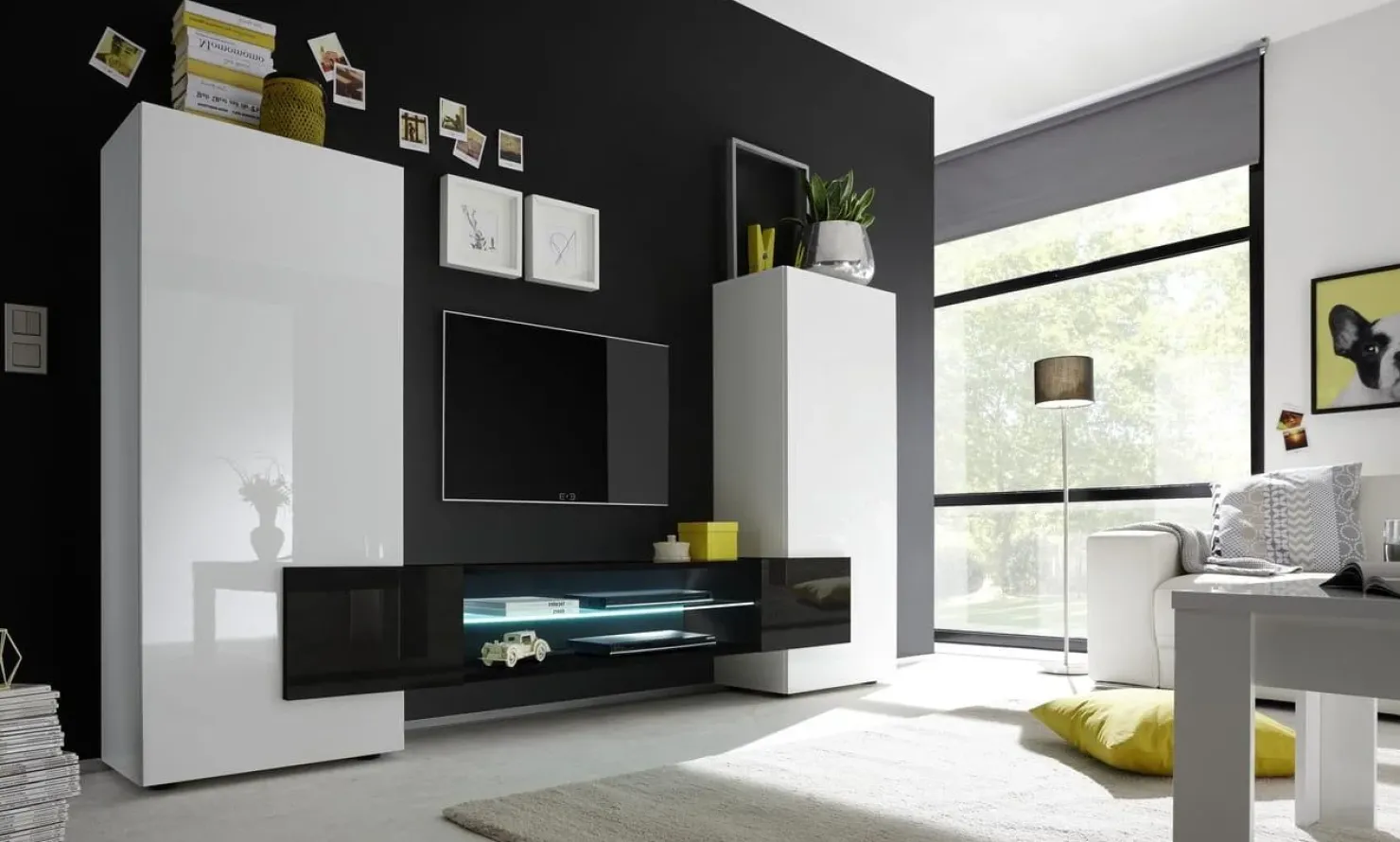 Garnero Arredamenti Parete attrezzata 258x143h cm soggiorno bianco nero lucido Starck Bianco Lucido - Nero Lucido Hot