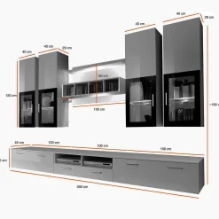 Garnero Arredamenti Parete attrezzata 300x190h cm soggiorno nero e bianco lucido Barrie Gihome® Nero Lucido - Bianco Lucido Sale