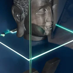 Garnero Arredamenti Parete attrezzata 210x162h cm soggiorno con led blu scuro rovere Feola Clearance