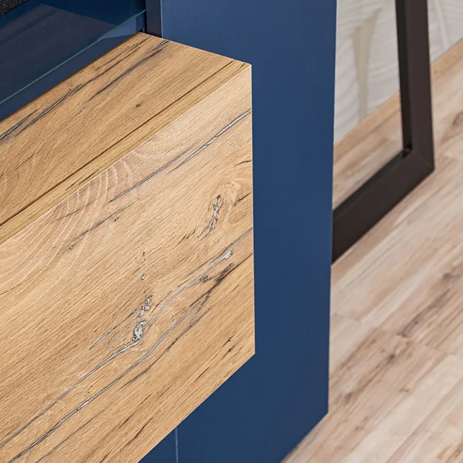 Garnero Arredamenti Parete attrezzata 210x162h cm soggiorno con led blu scuro rovere Feola Clearance