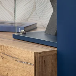 Garnero Arredamenti Parete attrezzata 210x162h cm soggiorno con led blu scuro rovere Feola Clearance