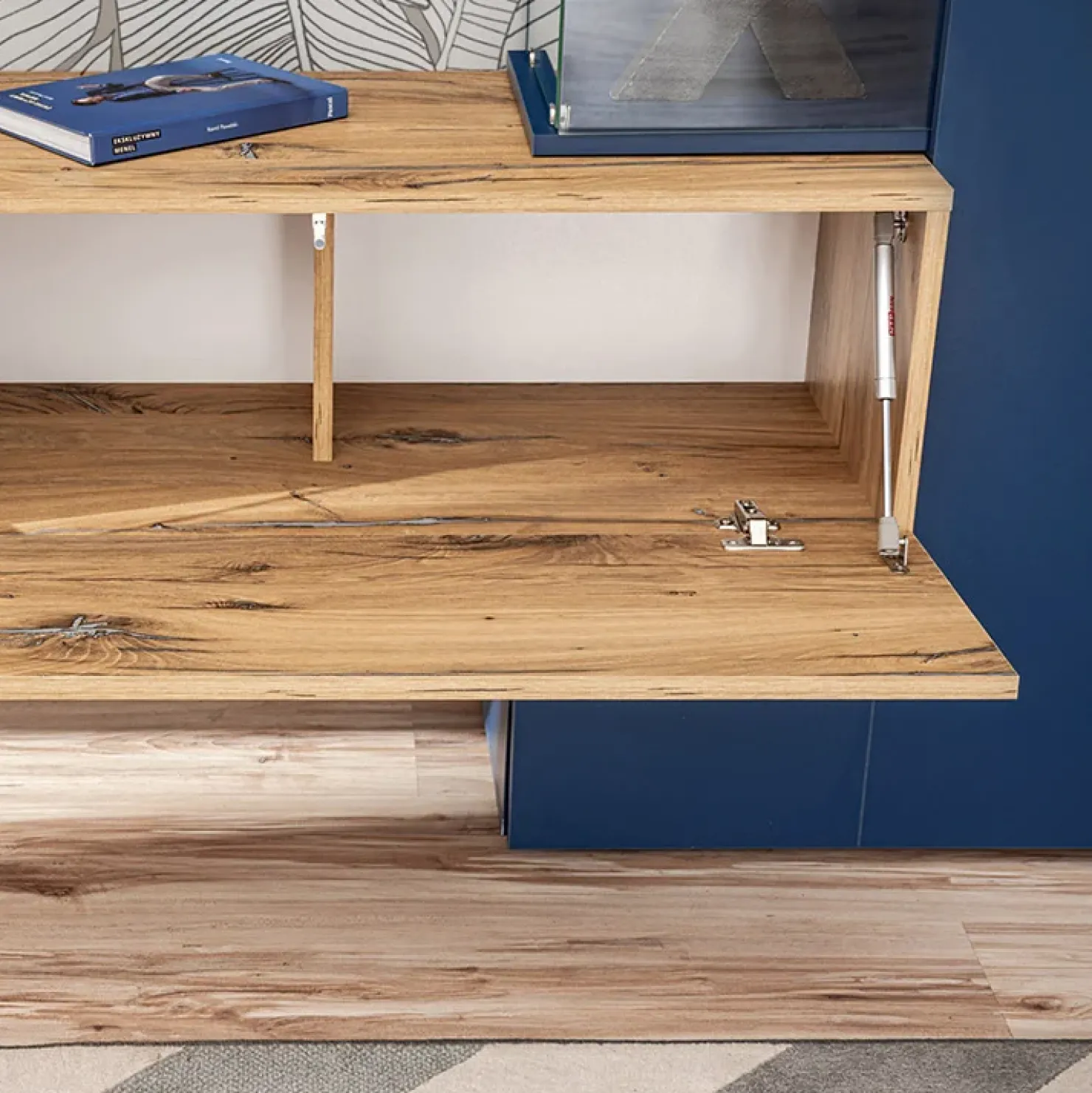 Garnero Arredamenti Parete attrezzata 210x162h cm soggiorno con led blu scuro rovere Feola Clearance