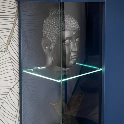 Garnero Arredamenti Parete attrezzata 210x162h cm soggiorno con led blu scuro rovere Feola Clearance