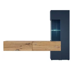 Garnero Arredamenti Parete attrezzata 210x162h cm soggiorno con led blu scuro rovere Feola Clearance