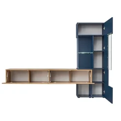 Garnero Arredamenti Parete attrezzata 210x162h cm soggiorno con led blu scuro rovere Feola Clearance