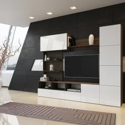 Garnero Arredamenti Parete attrezzata 230x184h cm soggiorno bianco noce Clyton Gihome® Discount