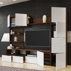 Garnero Arredamenti Parete attrezzata 230x184h cm soggiorno bianco noce Clyton Gihome® Discount