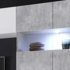 Garnero Arredamenti Parete attrezzata 248x175h cm soggiorno bianco lucido cemento Steppi 5 Bianco Lucido - Cemento