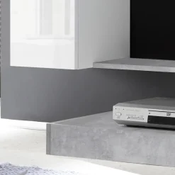 Garnero Arredamenti Parete attrezzata 248x175h cm soggiorno bianco lucido cemento Steppi 5 Bianco Lucido - Cemento
