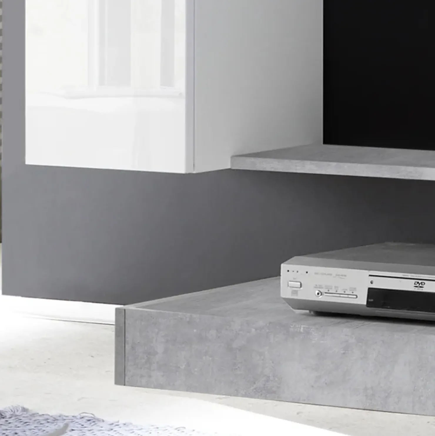 Garnero Arredamenti Parete attrezzata 248x175h cm soggiorno bianco lucido cemento Steppi 5 Bianco Lucido - Cemento