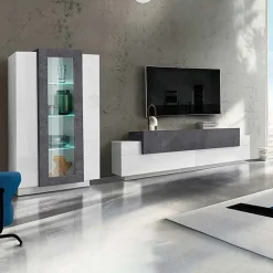 Garnero Arredamenti Parete attrezzata 290X121h cm soggiorno bianco ossido Milos Gihome® Bianco Lucido - Ossido Online