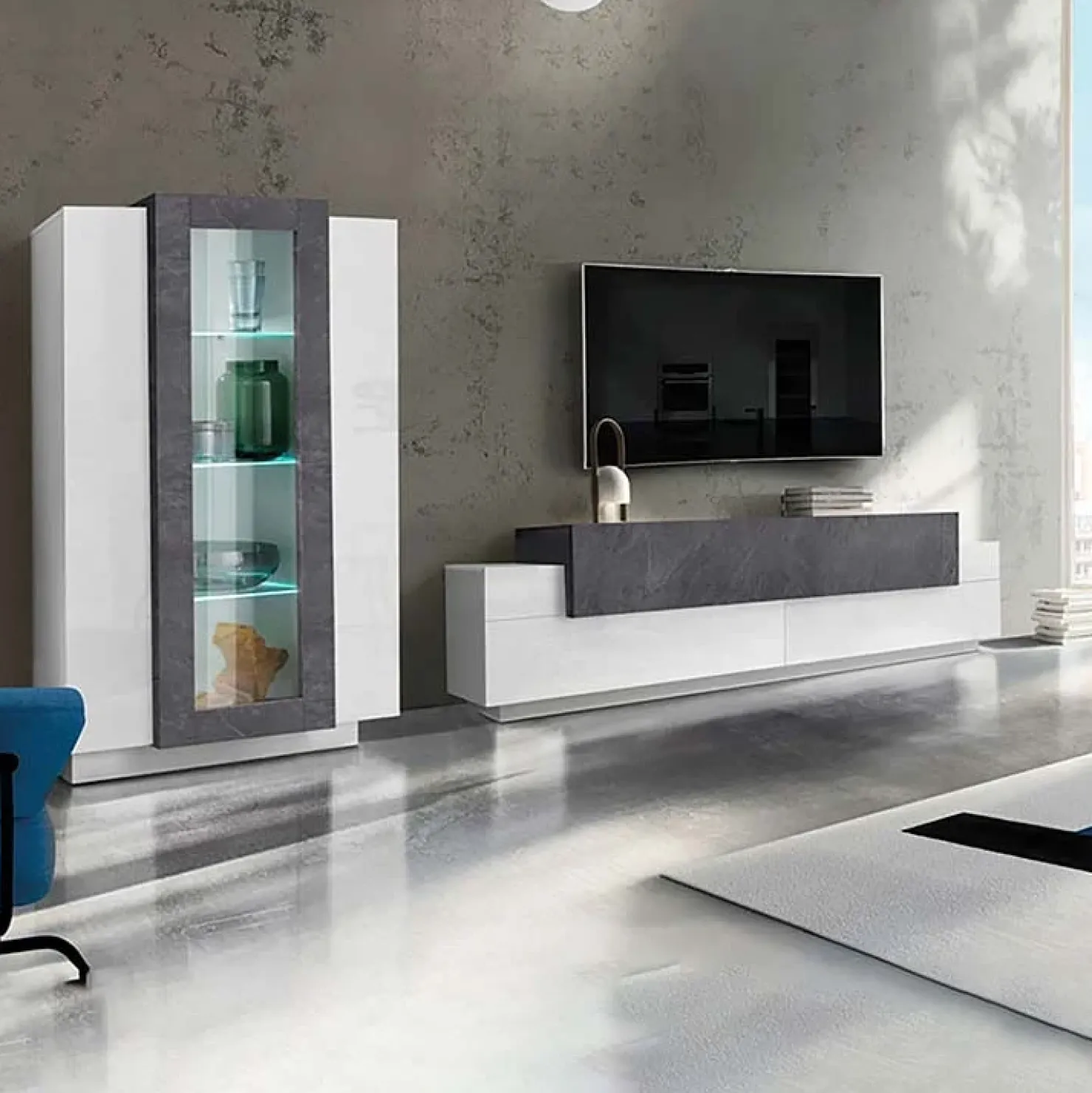 Garnero Arredamenti Parete attrezzata 290X121h cm soggiorno bianco ossido Milos Gihome® Bianco Lucido - Ossido Online