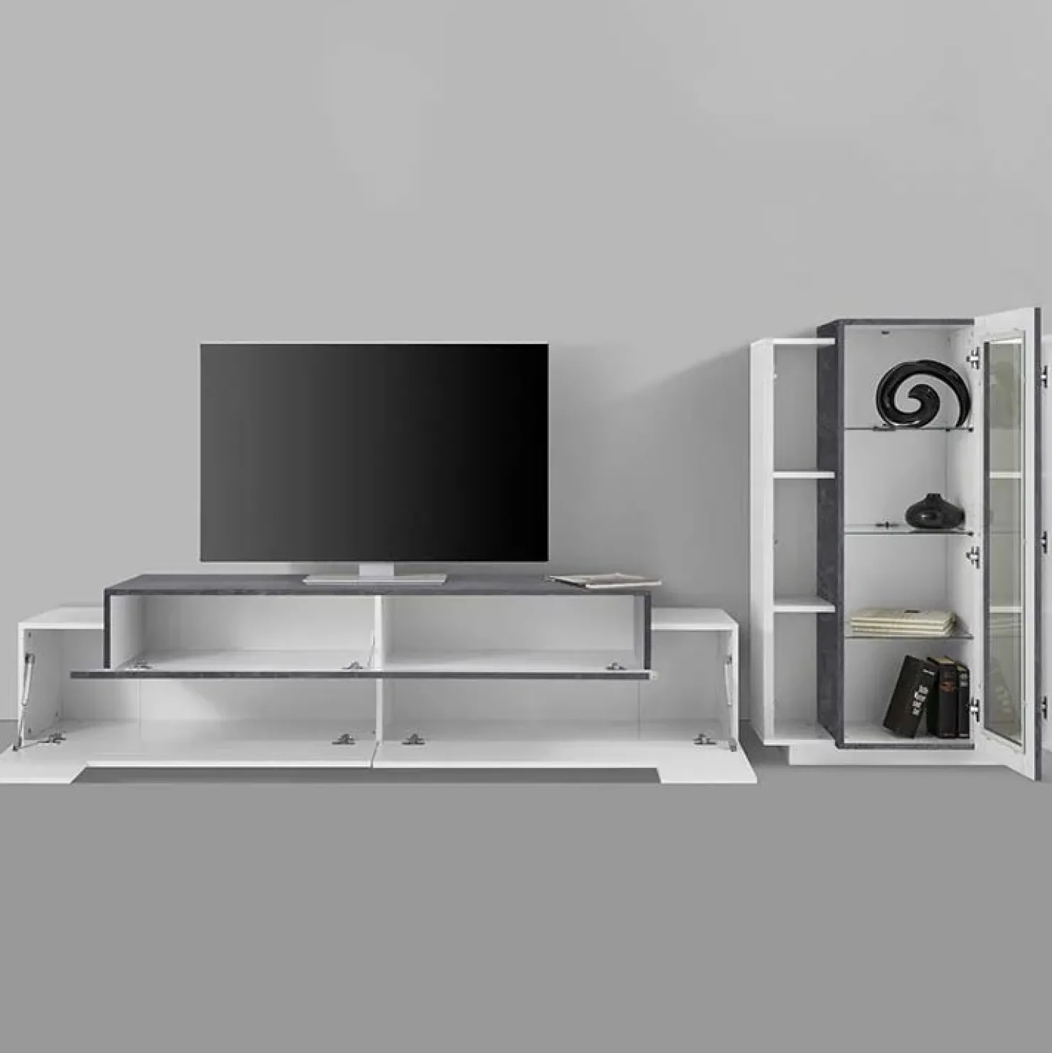 Garnero Arredamenti Parete attrezzata 290X121h cm soggiorno bianco ossido Milos Gihome® Bianco Lucido - Ossido Online