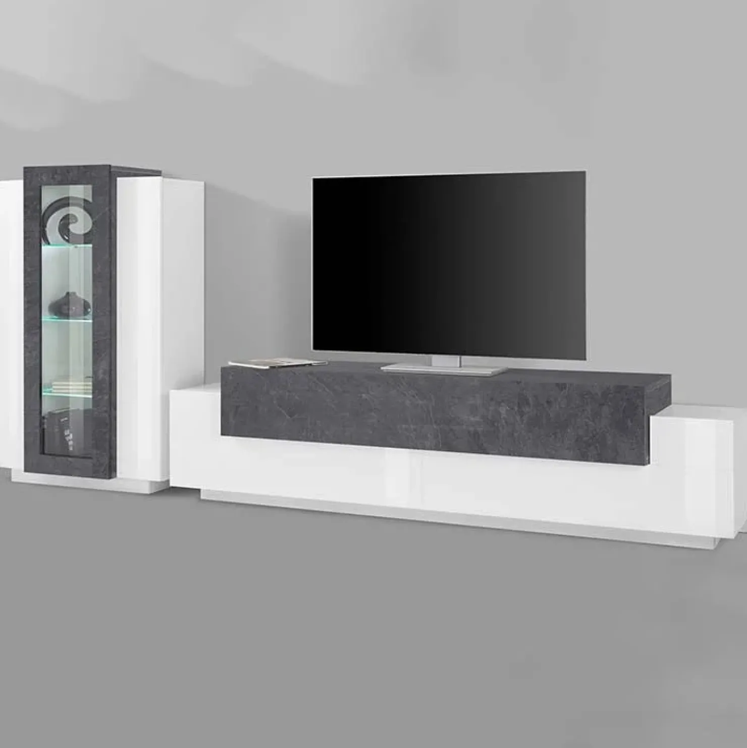 Garnero Arredamenti Parete attrezzata 290X121h cm soggiorno bianco ossido Milos Gihome® Bianco Lucido - Ossido Online