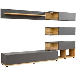Garnero Arredamenti Parete attrezzata 240x150h cm soggiorno rovere antracite Oviedo Gihome® Antracite - Rovere Online
