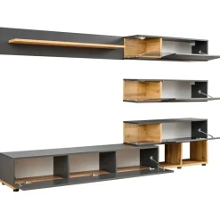 Garnero Arredamenti Parete attrezzata 240x150h cm soggiorno rovere antracite Oviedo Gihome® Antracite - Rovere Online