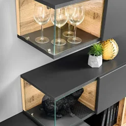 Garnero Arredamenti Parete attrezzata 240x150h cm soggiorno rovere antracite Oviedo Gihome® Antracite - Rovere Online