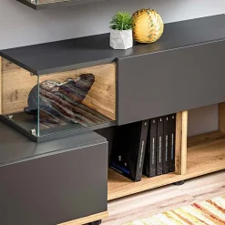 Garnero Arredamenti Parete attrezzata 240x150h cm soggiorno rovere antracite Oviedo Gihome® Antracite - Rovere Online