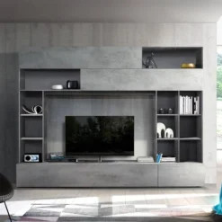 Garnero Arredamenti Parete attrezzata 277x211h cm soggiorno ossido Illuminum Cemento Outlet