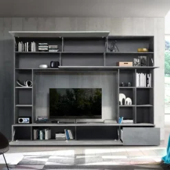 Garnero Arredamenti Parete attrezzata 277x211h cm soggiorno ossido Illuminum Cemento Outlet