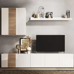 Garnero Arredamenti Parete attrezzata 301x220h cm soggiorno moderna bianco lucido rovere Universal Bianco Lucido - Rovere Outlet