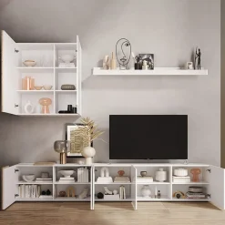 Garnero Arredamenti Parete attrezzata 301x220h cm soggiorno moderna bianco lucido rovere Universal Bianco Lucido - Rovere Outlet